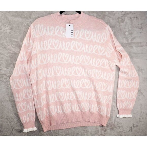 ELLE Pink & White Heart Script Sweater – NWT – Size XL - Picture 3 of 14